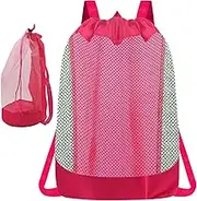 Beach Toy Bag - Drawstring Beach Mesh Bag,Child-Friendly Organizer Mesh Backpack For Shells Towels Swimsuits Snacks Storage And Travel Use