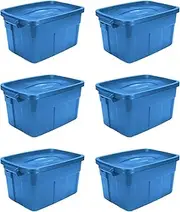 [Rubbermaid] Roughneck 14 Gallon Storage Totes, Pack of 6, Durable Stackable Storage Containers with Lids, Nestable Plastic Storage Bins for Camping Supplies, Blankets, Holiday Storage, Heritage Blue