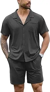 [Marvmys] Men Pajama Sets for Men Short Sleeve Sleepwear Cotton Shorts Loungewear Set with Pockets Dark Grey 3XL, Dark Grey, XX-Large