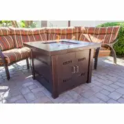 Fire Pit Table Propane Gas Square, Antique Bronze Finish Fire Glass Cover New