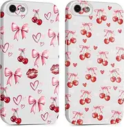 Zrutru 2 Pack Cute Pink Cherry Bow Phone Cases for iPhone SE 2022/SE 2020/8/7 Case Aesthetic Bow Pattern with Shockproof Slim Soft for Women Protection Cover Funda for iPhone SE 2022/2020 4.7 Inch