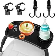SHASUXTING Stroller Snack Tray with Cup Holder Universal Stroller Food Tray Removable Baby Snack Tray with Adjustable Buckle and Hooks Reusable Stroller Snacks Holder for Strollers