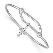 925 Sterling Silver Cross Adjustable Bangle Charm Bracelet