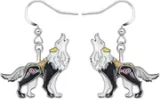 [YINYA] Enamel Zinc Alloy Fashion Wolf Earrings Dangle Wild Animals Jewelry Fun Gifts for Women Girls Kids Charms Ornament