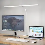 Hensam LED Desk Lamp for Office,Double Head Desk Light with Clamp,Monitor Light Bar 5 Color Modes,Table Lamp for Study,Bedroom,Work,Task,Touch Control,Reading,Eye-Caring,Adpter,12W,1400lumen White