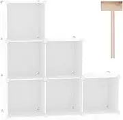 C&AHOME Cube Storage Organizer, 6-Cube Shelves Units, Closet Cabinet, DIY Plastic Modular Book Shelf, Ideal for Bedroom, Living Room, Office, 36.6" L x 12.4" W x 36.6" H Milky UPCS06M