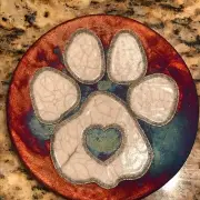 Paw Print Coaster Raku Pottery, handmade, handsigned - NEW