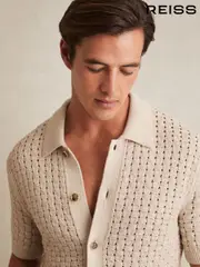 Reiss Stone Toby Basketweave-Knit Button-Through Cotton-Blend Shirt (F87290) | $265