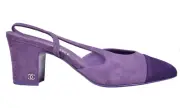 Chanel 23S Mademoiselle Coco Sling Purple Suede Slingback Sandal Block Heel 40