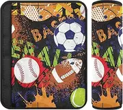 Soft Car Seat Strap Covers-Seamless Sport Pattern Balls Football Basketball Tennis Baseball Football Flannel Belt Cushioning with Cotton Padding for Safe and Comfortable Travel Small