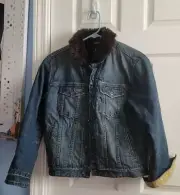 NWT GAP Boy's Fur Lined Collar Jean Jacket Size XXL (14-16)