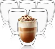 ComSaf Glass Coffee Mugs 350ml(Set of 6), Double Wall Insulated Thermal Cups Drinking Glasses for Tea Coffee Latte Cappucino Cafe Milk, Clear