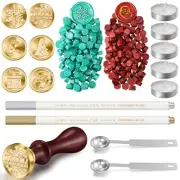 216 Pieces Christmas Wax Seal Stamp Kit Sealing Wax Kit Includes 6 Stamp Brass