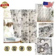 Toile de Jouy 84-Inch Grommet Top Curtains - Elegant Light Filtering Drapes