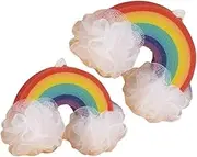 HAKIDZEL 2pcs Rainbow Shaped Bath Sponges for Soft Exfoliating Loofah Balls Gentle Shower Scrubber Fun Bathing Experience with Adorable Design for Sensitive Skin