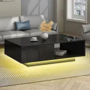 ALFORDSON Coffee Table LED Light High Gloss Drawer Black