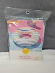 Inflatable Pool Float 36" Pool Inner Tube with Handles Sun Squad Wavy Stripe