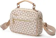 [LBiayion] Unisex Crossbody Messenger Bag, Vegan Leather Shoulder Satchel with Adjustable Strap, Vintage Geometric Design for Daily Use