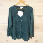 NWT Parsley & Sage XL Button Front Shirt Dark Teal Textured Top Long Sleeve NEW