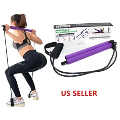 Portable Pilates Stick Muscle Toning Bar Pilates Bar Kit with Resistance Bands
