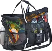 [MOPHOEXII] Extra Large Mesh Beach Bags Pool Bags，Vacation Beach Toy Bag Swimming Bag Packable Beach Bag Mesh Tote Bag for Women and Men, Black, Black, Large