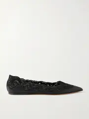 [Gabriela Hearst] Gabriela Hearst - Ziva Leather And Embroidered Tulle Point-toe Flats - Black - IT38 IT 38 Black