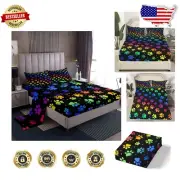Full Size Funny Dog Paw Print Fitted Sheet Set with Deep Pockets and Pillowcases