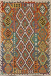 Flat weave Wool Carpet Geometric Kilim Oriental Area Rug 5x7 Ft Reversible Rug