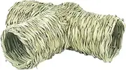Generic Pet Grass Tunnel Toy Rabbit Tunnel Tube Hut Hay Bed Woven Grass House Interactive Toy for Gerbil Rats Hamster Canary Playing, 24x33x10cm
