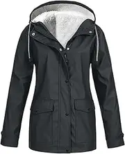 [OULIWANGLUO] Women's Lined Parka Hooded Jacket Coat Lightweight Zip Up Hooded Winter Coat Rain Jackets Outdoor Windbreaker