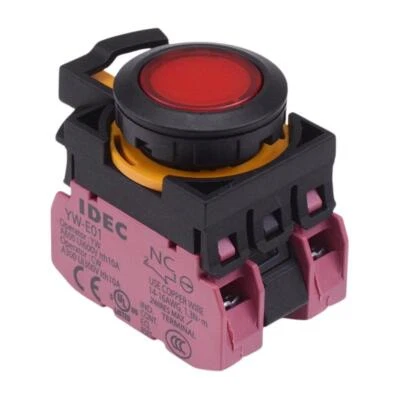 IDEC CW Series Red 12V illuminated Maintained Flush Push Button Switch 2NC IP65
