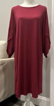 NWT Eileen Fisher Fine Tencel Jersey Ballet Neck K/L Dress Hibiscus Sz M F9FTJ