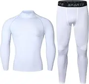 [Generic] Men's Thermal Underwear Sets, Lightweight Turtle Neck Compression Shirts Long Sleeve and Pants, Quick Dry Workout Athletic Base Layer Sports Tops & Bottom ﻿