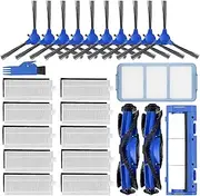 [CERO] 25 Pack Replacement Parts Compatible with Eufy RoboVac 11S, 25C, 15C, 30, 30C, 12, 35C, 15T Robot Vacuums, 2 Rolling Brushes, 10 Filter Sets, 10 Side Brushes, 1 Pre Filters, 1 Protector Cover