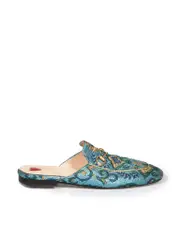 Blue Brocade Princetown Horsebit Mules
