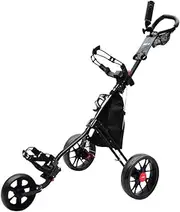 Stinger SG-1 Golf Push Buggy - Lightweight, Compact and Foldable 3-Wheel Golf Cart with Adjustable Handle, Wide Rear Wheel Track Stability, Aluminium Frame and Extra Features - Ideal for Any Golf Bag