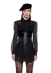 [Sugar Thrillz] I Totally Paused Sheer Top - Black
