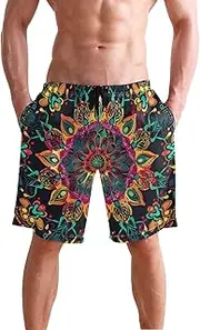 [XYMZR] Men's Swim Trunks Mandala Colorful Black Quick-Dry Bathing Suit Swimming Board Shorts S