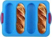 KeepingcooX Baguette Baking Tray Perforated French Stick Loaf Baking Molds Pan for 4 Baguettes, Non Stick Silicone, 34x24 cm, Loaf Mould, French Bread, Breadstick Bread Rolls with Crispy Crusts