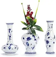 LoveCat Chinese Ceramic Vase Set - Small Blue and White Porcelain Vases, Fambe Glaze Porcelain Vases Set of 3, Classic Ceramic Flower Vases for Home Table,Bookshelf, Cupboard Décor