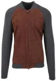Paul & Shark YACHTING Men's Lamb Leather Jacket Cardigan Wool Size L Brown