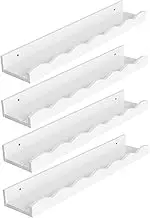 4Pcs/Set Scalloped Wall Shelf 16.54x3.35x1.97 Natural Wood/Bamboo Decorative Floating Shelves Nursery for Books, Plants, Toys, Photo Frames, Small Corner Shelf