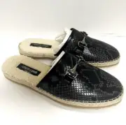 Class By Roberto Cavalli Snake-Embossed Leather & Faux Fur Mules Size 8.5