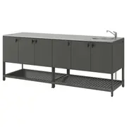 BÅTSKÄR outdoor kitchen with sink unit, dark grey, 240x60 cm