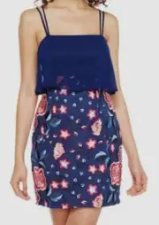 $498 Aidan Mattox Womens Blue Embroidered Sleeveless Popover Sheath Mini Dress 8