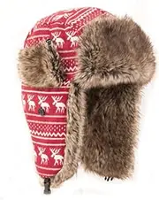 [N\X] Super warm knitted bomber hat women men outdoor windproof hat snowflake catcher hat deer buckskin straw hat 56-60cm red