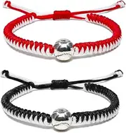 [HACEOLHADA] 2Pcs Baseball Bracelets for Boys Girls Red Black Softball Bracelets Handmade Braided Bracelets Adjustable Sports Bracelets Baseball Jewelry for Boys Girls Teens Baseball Gifts Baseball Accessories,