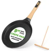 NutriChef 9.45” Non-Stick Crepe Pan w/ Spreader- Induction Bottom (Black Marble)