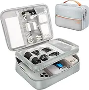 Electronics Travel Organizer, Double Layer Cable Organizer Bag Watreproof Electronics Accessories Storage Bag for Cord, Charger, Phone, Power Bank, Hard Drive (GRAY)