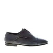 SANTONI men shoes Dark blue soft leather laceless cap toe Goodyear flex sole